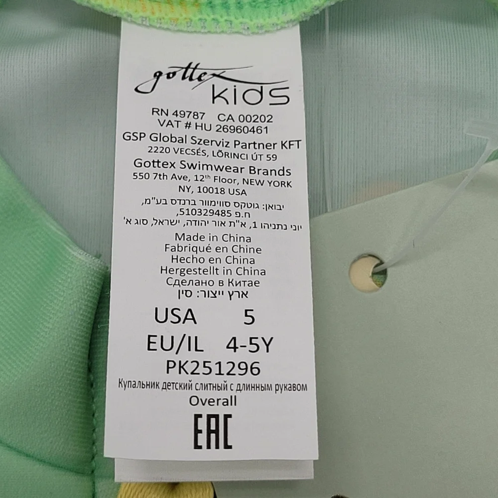 Gottex Kids Swimsuit Long Sleeve Rashgaurd Polka Dot Green Yellow Size 5 NEW
